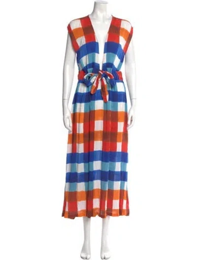 Pre-owned Mara Hoffman Plaid Print Long Dress In Red