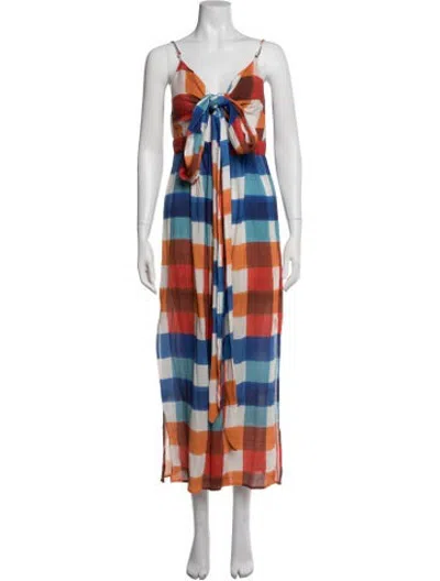 Pre-owned Mara Hoffman Plaid Print Long Dress In Red