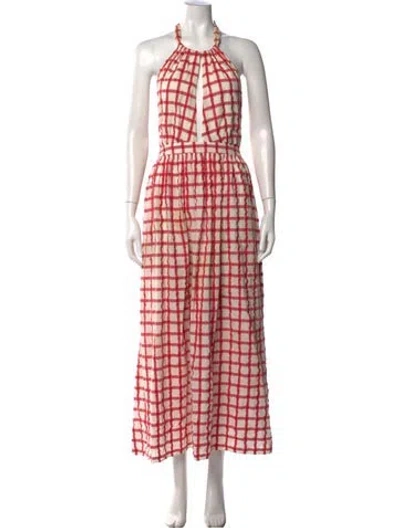 Pre-owned Mara Hoffman Plaid Print Long Dress In Red/white
