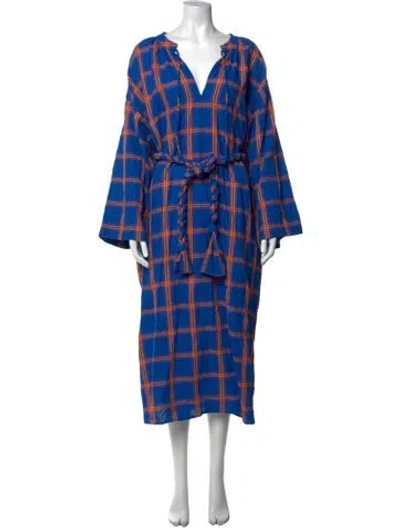 Pre-owned Mara Hoffman Plaid Print Long Dress W/ Tags In Blue