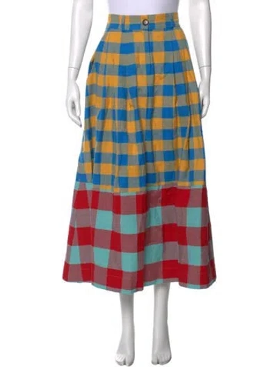 Pre-owned Mara Hoffman Plaid Print Long Skirt W/ Tags In Blue