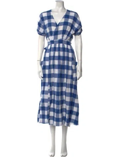 Pre-owned Mara Hoffman Plaid Print Midi Length Dress In Blue