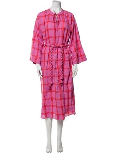 Pre-owned Mara Hoffman Plaid Print Midi Length Dress In Purple