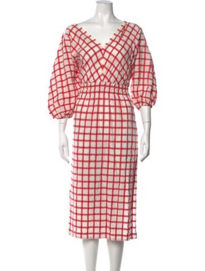 Pre-owned Mara Hoffman Plaid Print Midi Length Dress In Red/white
