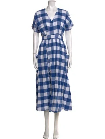 Pre-owned Mara Hoffman Plaid Print Midi Length Dress W/ Tags In Blue