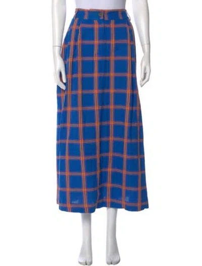 Pre-owned Mara Hoffman Plaid Print Midi Length Skirt In Blue