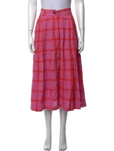 Pre-owned Mara Hoffman Plaid Print Midi Length Skirt In Pink