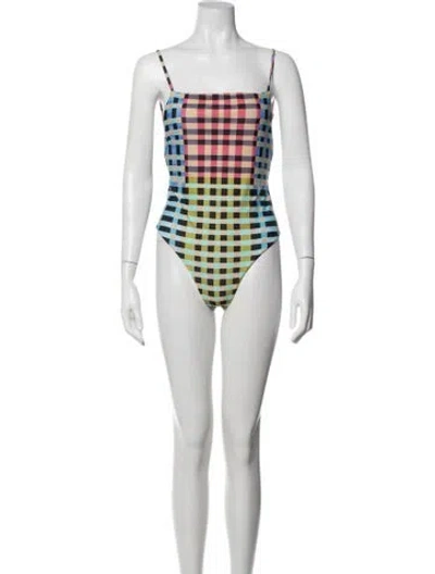 Pre-owned Mara Hoffman Plaid Print One-piece W/ Tags In Green