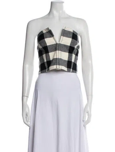 Pre-owned Mara Hoffman Plaid Print Plunge Neckline Crop Top In Grey