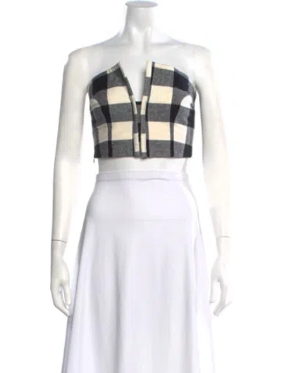 Pre-owned Mara Hoffman Plaid Print Plunge Neckline Crop Top In Multi