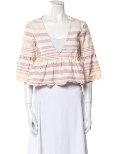 Pre-owned Mara Hoffman Plaid Print Plunge Neckline Crop Top In Neutral