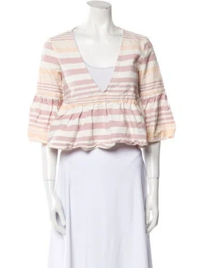 Pre-owned Mara Hoffman Plaid Print Plunge Neckline Crop Top In Neutrals