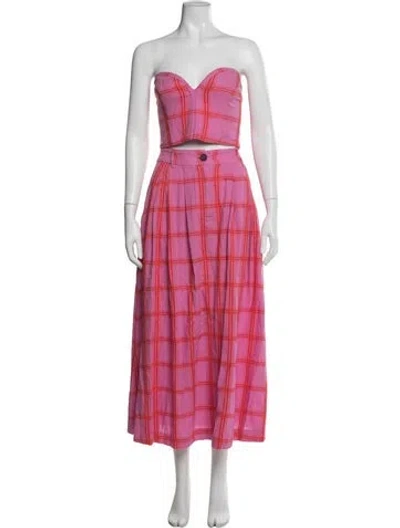 Pre-owned Mara Hoffman Plaid Print Skirt Set In Pink