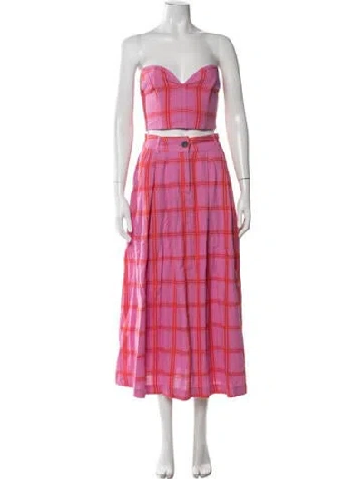 Pre-owned Mara Hoffman Plaid Print Skirt Set In Pink