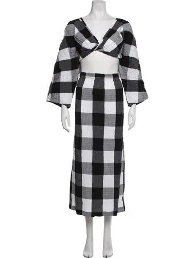 Pre-owned Mara Hoffman Plaid Print Skirt Set W/ Tags In Black