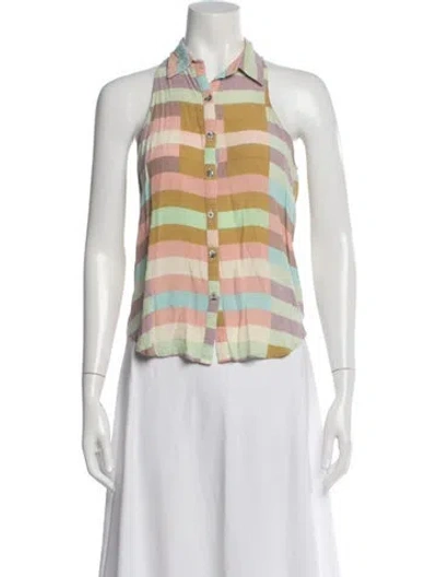 Pre-owned Mara Hoffman Plaid Print Sleeveless Button-up Top In Pink