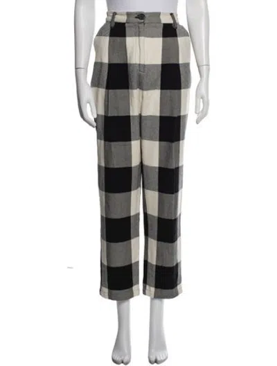 Pre-owned Mara Hoffman Plaid Print Straight Leg Pants In White