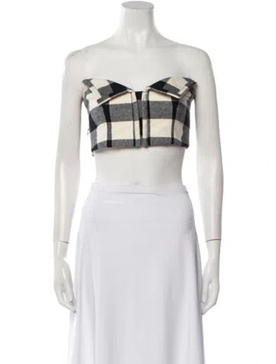 Pre-owned Mara Hoffman Plaid Print Strapless Crop Top In White