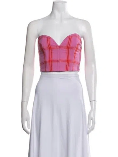 Pre-owned Mara Hoffman Plaid Print Strapless Crop Top In White