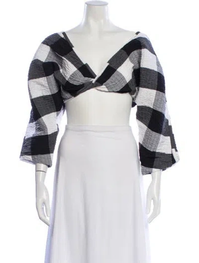 Pre-owned Mara Hoffman Plaid Print V-neck Crop Top In Black