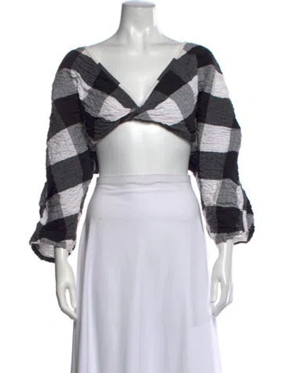 Pre-owned Mara Hoffman Plaid Print V-neck Crop Top In Black