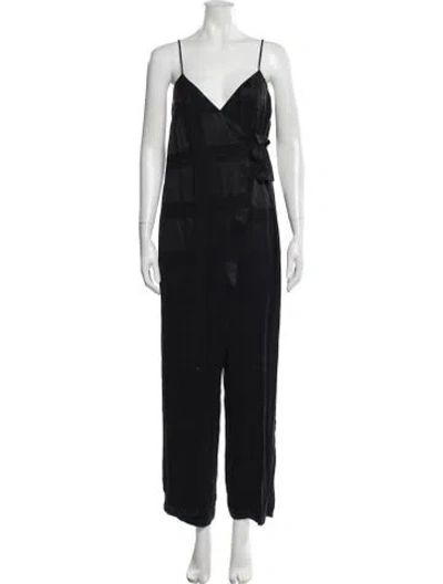 Pre-owned Mara Hoffman Plaid Print V-neck Jumpsuit In Black