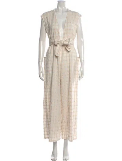 Pre-owned Mara Hoffman Plaid Print V-neck Jumpsuit In Neutral