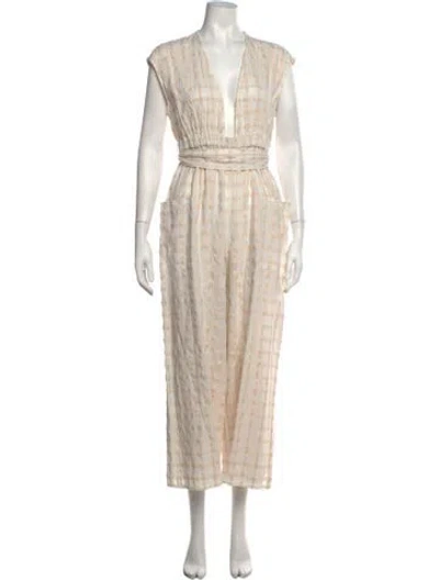 Pre-owned Mara Hoffman Plaid Print V-neck Jumpsuit In Pink