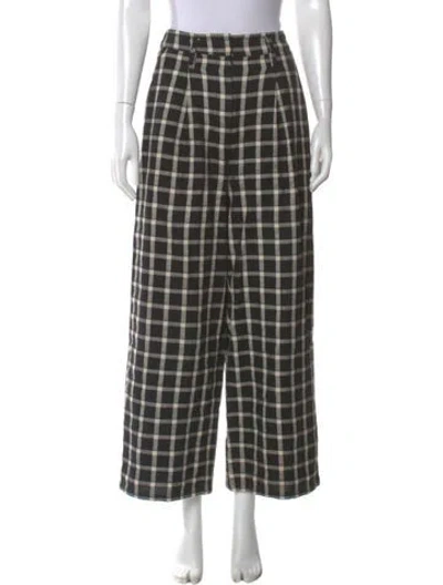 Pre-owned Mara Hoffman Plaid Print Wide Leg Pants In Black