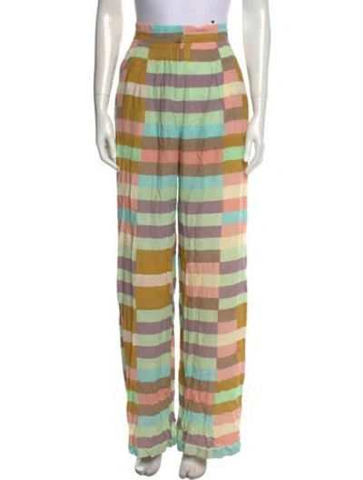 Pre-owned Mara Hoffman Plaid Print Wide Leg Pants In Green