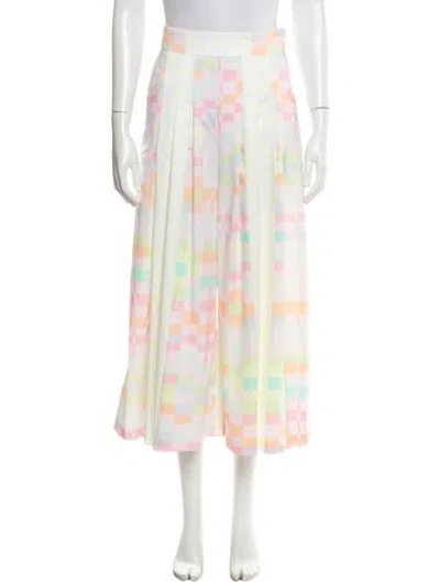 Pre-owned Mara Hoffman Plaid Print Wide Leg Pants In White