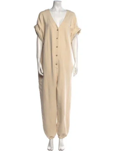 Pre-owned Mara Hoffman Plunge Neckline Jumpsuit In Neutral