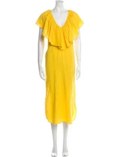 Pre-owned Mara Hoffman Plunge Neckline Long Dress In Yellow