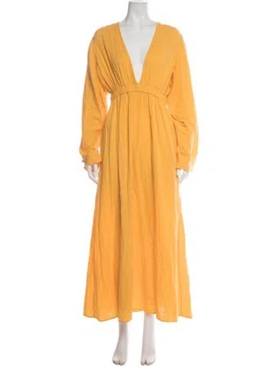 Pre-owned Mara Hoffman Plunge Neckline Long Dress In Yellow