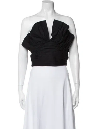 Pre-owned Mara Hoffman Plunge Neckline Short Sleeve Crop Top In Black