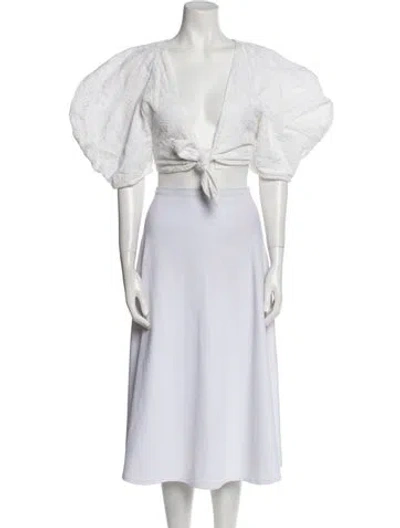 Pre-owned Mara Hoffman Plunge Neckline Short Sleeve Crop Top In White
