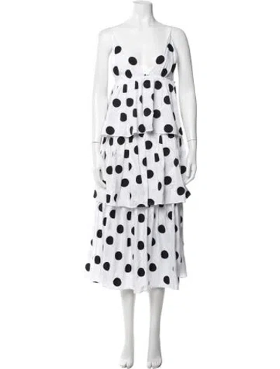 Pre-owned Mara Hoffman Polka Dot Print Long Dress In White