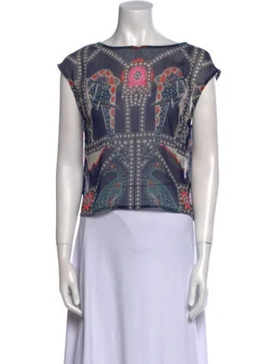 Pre-owned Mara Hoffman Printed Bateau Neckline Crop Top In Blue