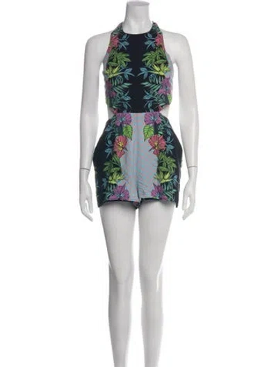 Pre-owned Mara Hoffman Printed Halterneck Romper In Blue