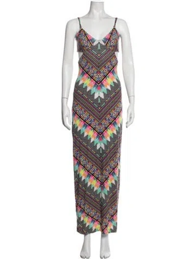 Pre-owned Mara Hoffman Printed Long Dress In Black/green/pink