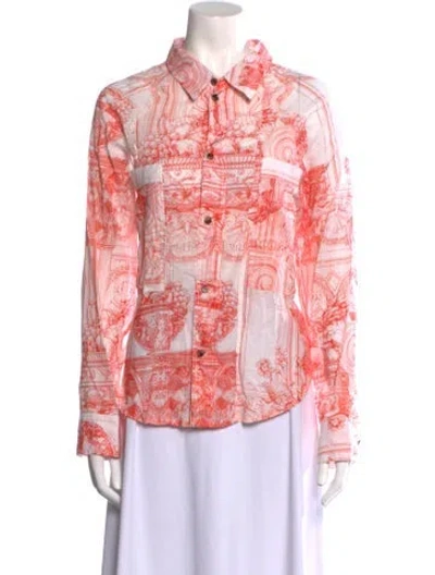 Pre-owned Mara Hoffman Printed Long Sleeve Button-up Top In White