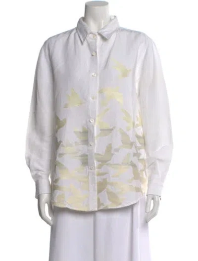 Pre-owned Mara Hoffman Printed Long Sleeve Button-up Top In White
