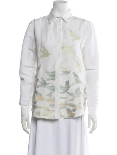 Pre-owned Mara Hoffman Printed Long Sleeve Button-up Top In White