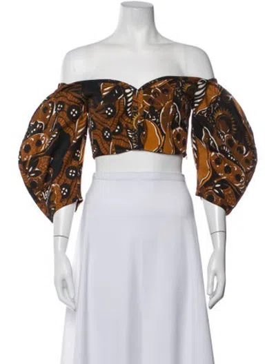 Pre-owned Mara Hoffman Printed Off-the-shoulder Crop Top In Black