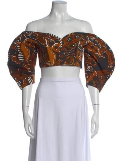 Pre-owned Mara Hoffman Printed Off-the-shoulder Crop Top In Multi