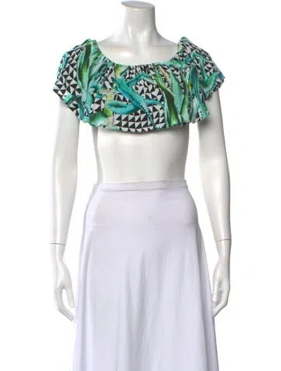 Pre-owned Mara Hoffman Printed Off-the-shoulder Crop Top In Neutral