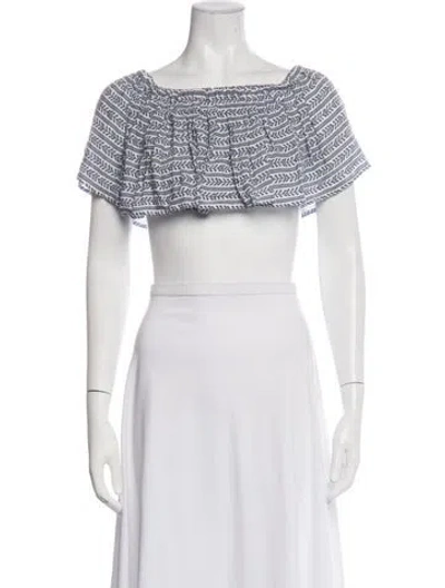 Pre-owned Mara Hoffman Printed Off-the-shoulder Crop Top In Neutrals