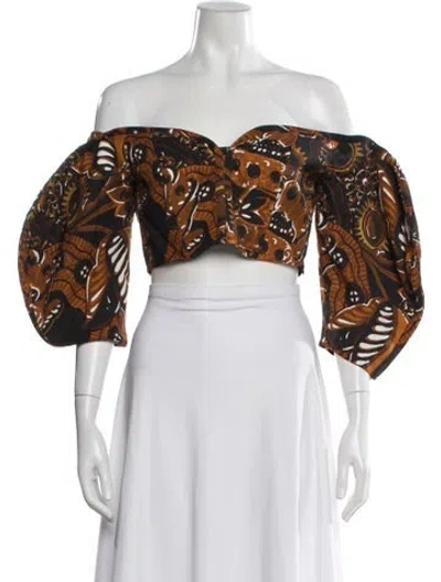 Pre-owned Mara Hoffman Printed Off-the-shoulder Crop Top W/ Tags In Black