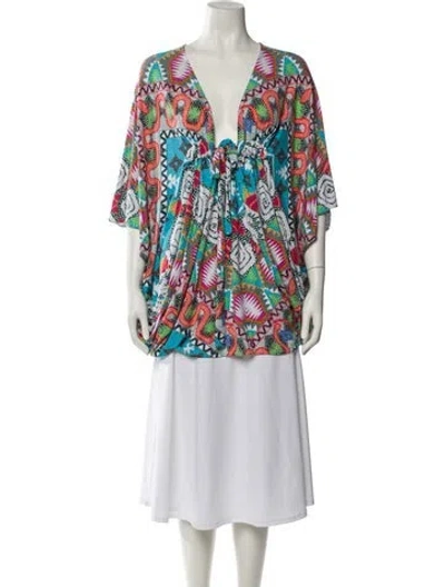 Pre-owned Mara Hoffman Printed Plunge Neckline Tunic In Blue