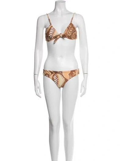 Pre-owned Mara Hoffman Printed Ruffle Embellishment Bikini In Orange